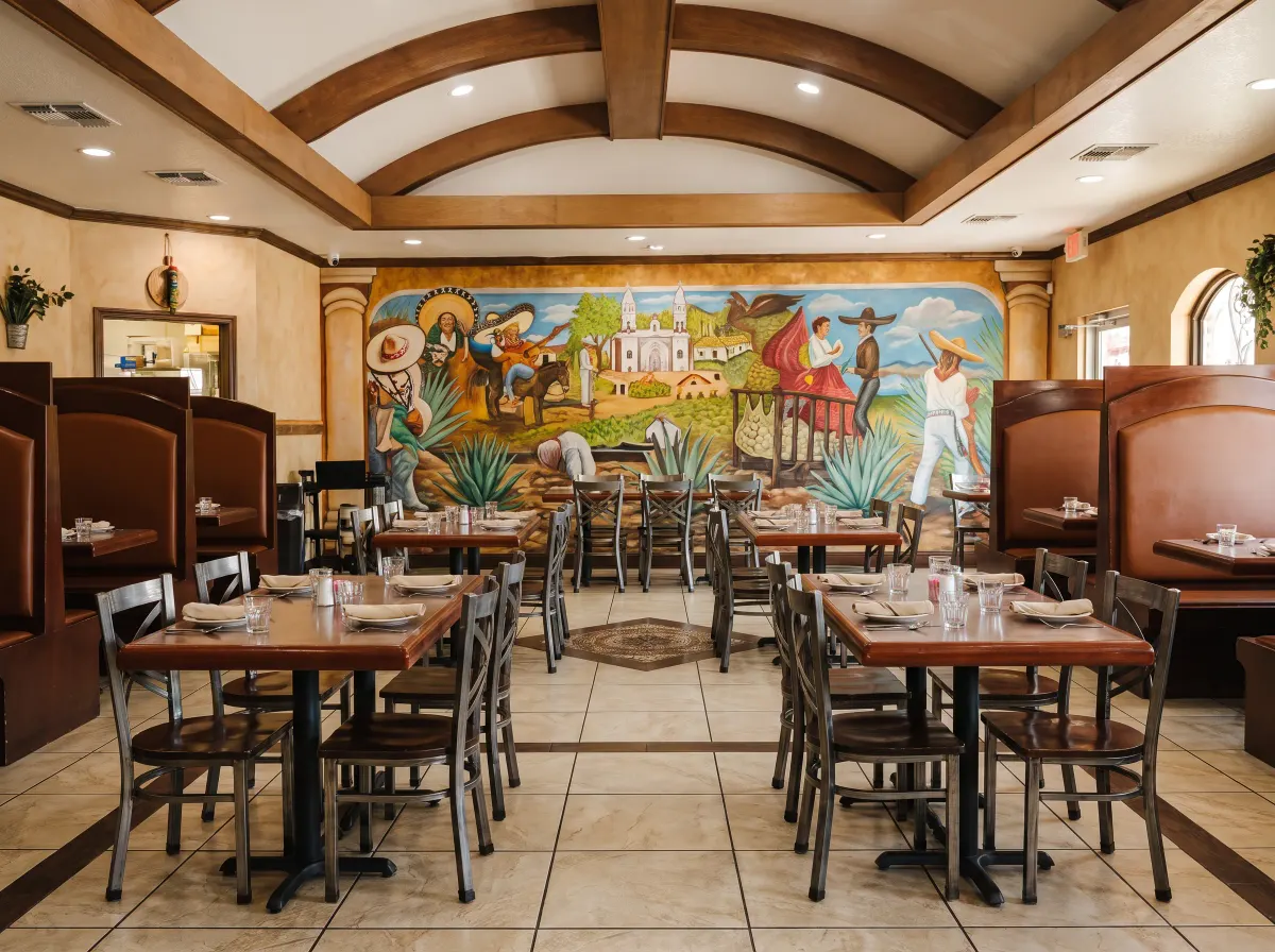 The Jalisco mural running along the wall of Jimador's dining room